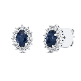 Ohrstecker 750 Weißgold 2 Saphire 1,08ct blau 24 Brillanten 0,4ct TW-SI 10,3x8mm