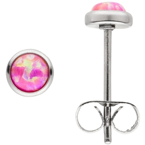 Ohrstecker aus Edelstahl mit 2 synthetischen Opalen rosa Ø5mm Ohrschmuck Damen Ohrstecker aus Edelstahl mit 2 synthetischen Opalen rosa Ø5mm Ohrschmuck Damen