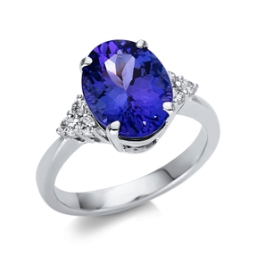 Ring from 750 white gold showcasing a 4.11ct blue tanzanite and 6 brilliant-cut diamonds (0.21ct TW-SI), width 11.9mm Ring from 750 white gold showcasing a 4.11ct blue tanzanite and 6 brilliant-cut diamonds (0.21ct TW-SI), width 11.9mm