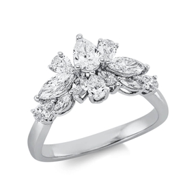 Ring Blume aus 750 Gold Weißgold 12 Diamanten 1,48ct TW-SI B:18,6mm