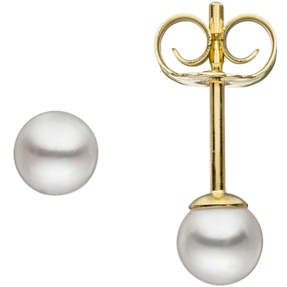 Paar Ohrstecker mit Süßwasser Perlen 4,5mm 333 Gold Gelbgold Ohrschmuck Damen Paar Ohrstecker mit Süßwasser Perlen 4,5mm 333 Gold Gelbgold Ohrschmuck Damen