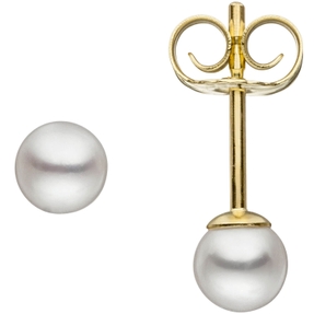 Paar Ohrstecker mit Süßwasser Perlen 4,5mm 585 Gold Gelbgold Ohrschmuck Damen Paar Ohrstecker mit Süßwasser Perlen 4,5mm 585 Gold Gelbgold Ohrschmuck Damen