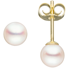 Paar Ohrstecker mit Süßwasser Perlen 5,5mm 585 Gold Gelbgold Ohrschmuck Damen Paar Ohrstecker mit Süßwasser Perlen 5,5mm 585 Gold Gelbgold Ohrschmuck Damen
