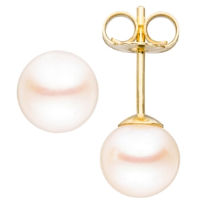 Paar Ohrstecker mit Süßwasser Perlen 6mm 333 Gold Gelbgold Ohrschmuck Damen