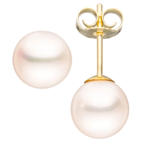 Paar Ohrstecker mit Süßwasser Perlen 6,5mm 585 Gold Gelbgold Ohrschmuck Damen Paar Ohrstecker mit Süßwasser Perlen 6,5mm 585 Gold Gelbgold Ohrschmuck Damen