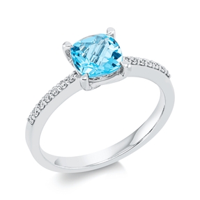 Ring aus 750 Weißgold Topas 1,17ct blau 14 Brillanten 0,1ct TW-SI B:6,6mm