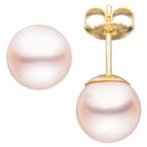 Paar Ohrstecker mit Akoya Perlen 8,5mm rund 585 Gold Gelbgold Ohrschmuck Damen