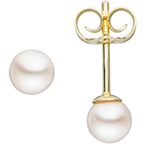 Paar Ohrstecker mit Akoya Perlen 4mm rund 585 Gold Gelbgold Ohrschmuck Damen
