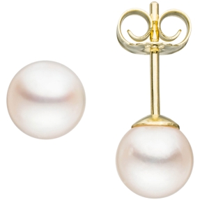 Paar Ohrstecker mit Akoya Perlen 6mm rund 585 Gold Gelbgold Ohrschmuck Damen