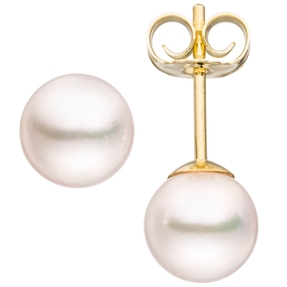 Paar Ohrstecker mit Akoya Perlen 6,5mm rund 585 Gold Gelbgold Ohrschmuck Damen