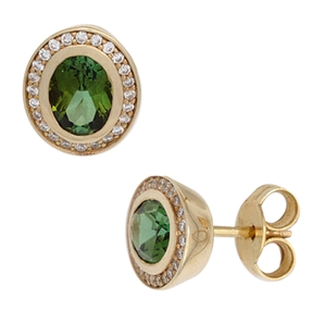 Ohrstecker aus 585 Gold Gelbgold oval grüne Turmaline & 48 Diamanten Brillanten Ohrstecker aus 585 Gold Gelbgold oval grüne Turmaline & 48 Diamanten Brillanten