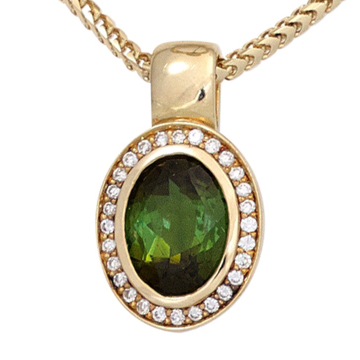 Anhänger 585 Gelbgold Turmalin grün 28 Brillanten