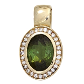 Anhänger aus 585 Gold Gelbgold oval grüner Turmalin & 28 Diamanten Brillanten Anhänger aus 585 Gold Gelbgold oval grüner Turmalin & 28 Diamanten Brillanten
