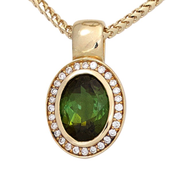 Anhänger 585 Gelbgold Turmalin grün 28 Brillanten