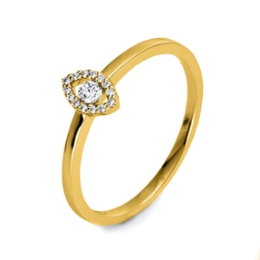 Ring Spitzoval aus 750 Gold Gelbgold 15 Brillanten 0,1ct TW-SI B:4,2mm