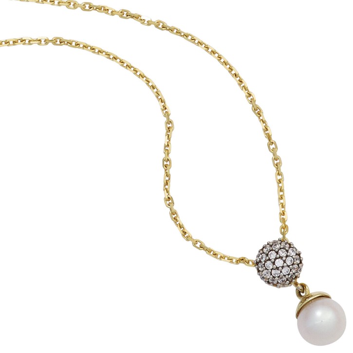 Anhänger 333 Gelbgold Süßwasser Perle und Zirkonia