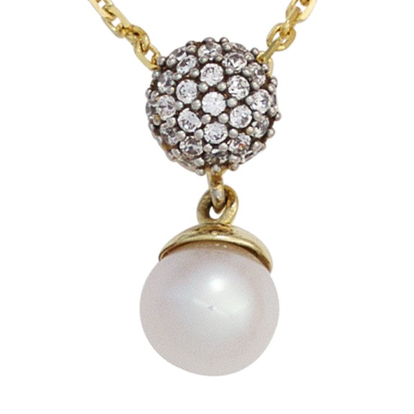 Anhänger 333 Gelbgold Süßwasser Perle und Zirkonia