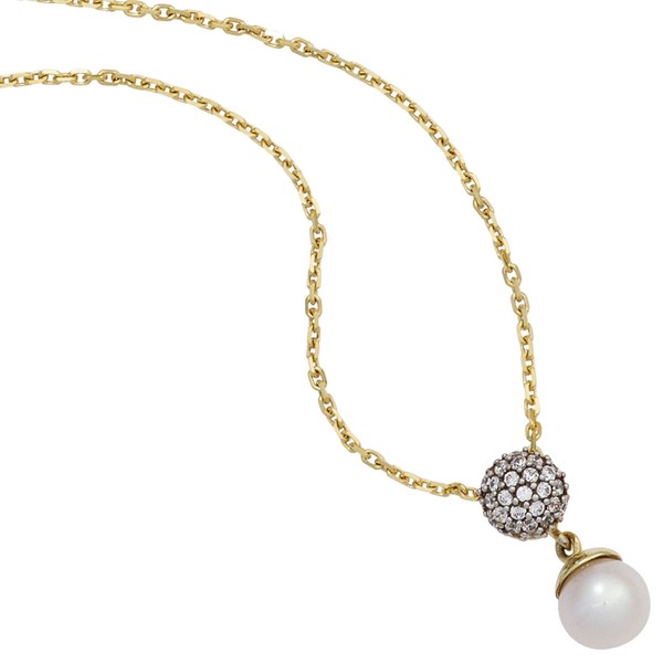 Anhänger 333 Gelbgold Süßwasser Perle und Zirkonia
