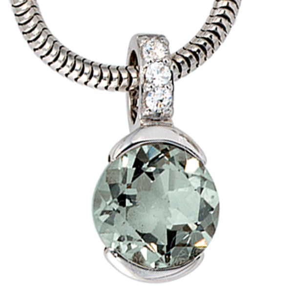 Anhänger 585 Weißgold grüner Amethyst und 3 Brillanten