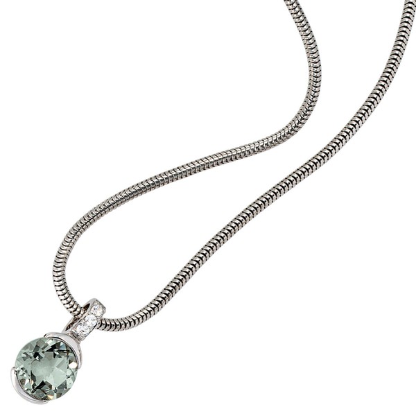 Anhänger 585 Weißgold grüner Amethyst und 3 Brillanten