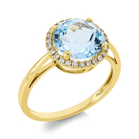 Ring aus 750 Gelbgold Topas 3,7ct skyblue 26 Brillanten 0,15ct TW-SI Ø11,3mm