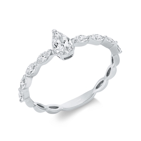 Ring Tropfen aus 750 Gold Weißgold 9 Diamanten 0,56ct TW-SI B:5,9mm