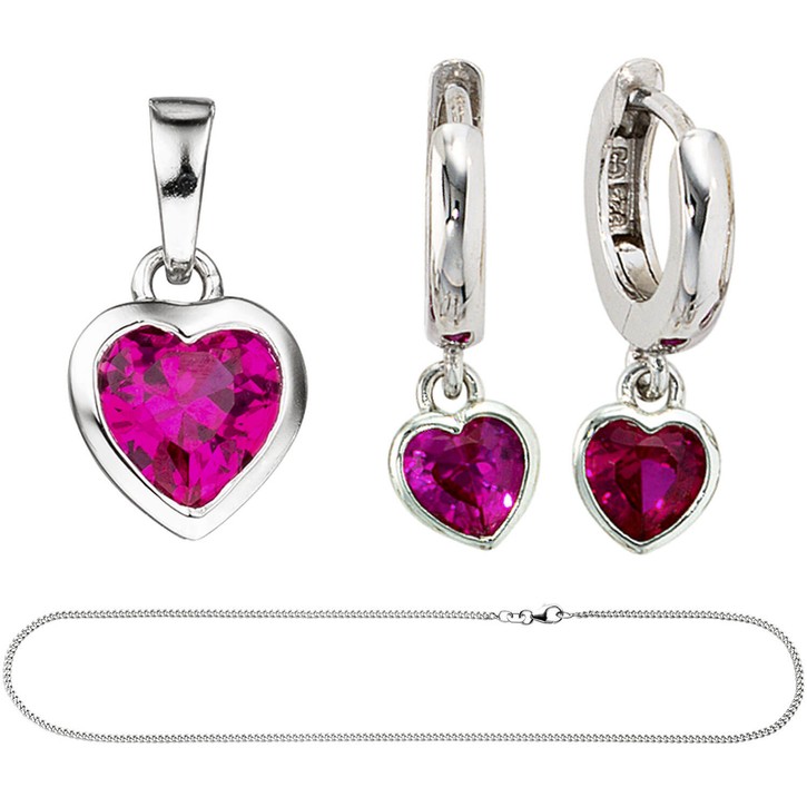 Schmuck-Set Herzen 925 Silber Zirkonia 42cm