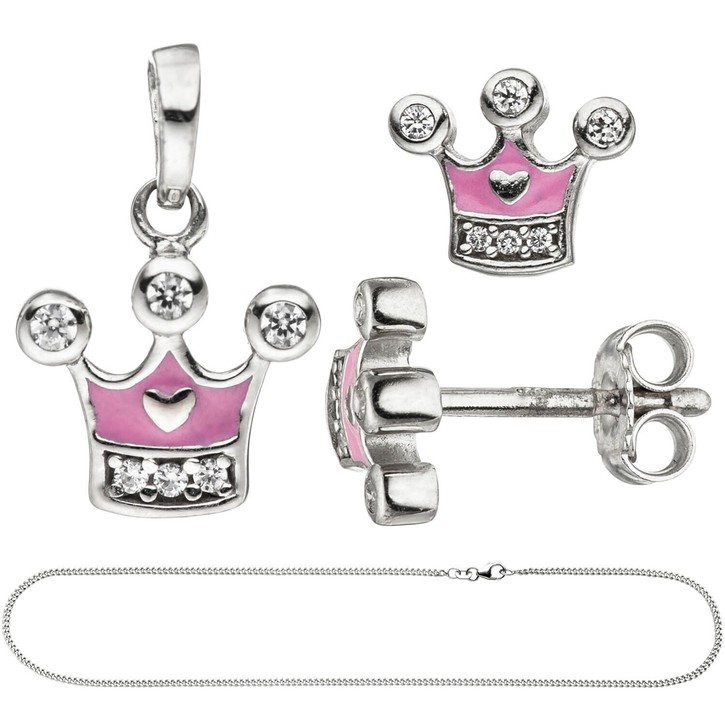 Schmuck-Set Krone 925 Silber Zirkonia 42cm