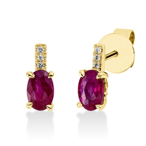 Ohrstecker Oval aus 750 Gelbgold 2 Rubine 1,09ct rot 6 Brillanten 0,03ct TW-SI