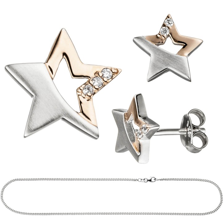 Schmuck-Set Stern 925 Silber Zirkonia 42cm