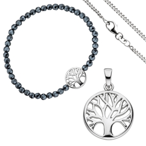 Schmuck-Set Baum Lebensbaum aus 925 Silber Armband Anhänger Kette 42cm Schmuck-Set Baum Lebensbaum aus 925 Silber Armband Anhänger Kette 42cm