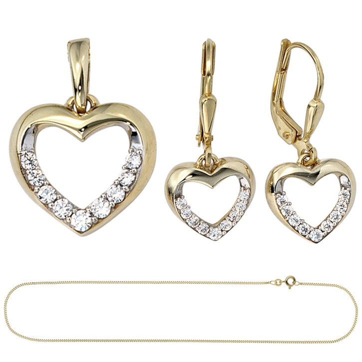 Schmuck-Set Herz 333 Gelbgold Zirkonia 45cm