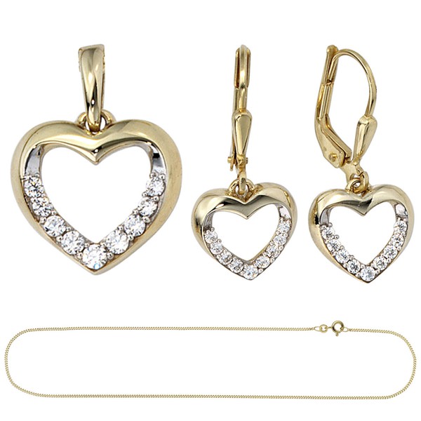 Schmuck-Set Herz 333 Gelbgold Zirkonia 45cm