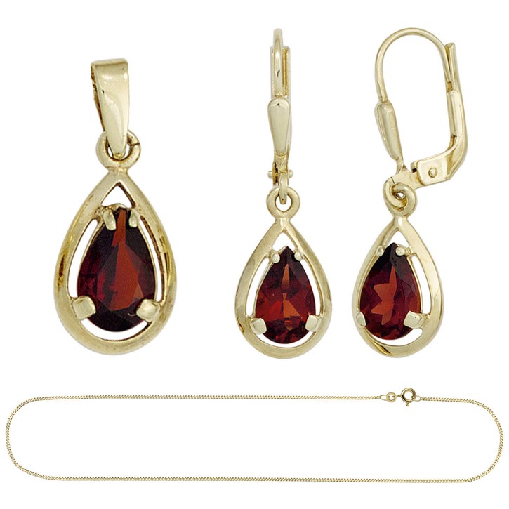 Schmuck-Set aus 333 Gelbgold mit Granat 45cm