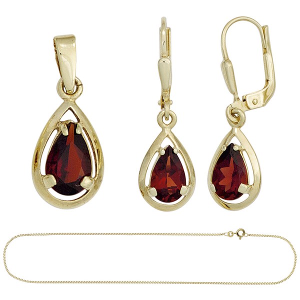 Schmuck-Set aus 333 Gelbgold mit Granat 45cm
