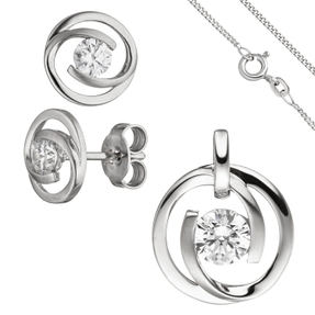 Schmuck-Set aus 333 Gold Weißgold 3 Zirkonia Ohrringe Anhänger und Kette 42cm Schmuck-Set aus 333 Gold Weißgold 3 Zirkonia Ohrringe Anhänger und Kette 42cm