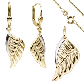 Schmuck-Set Flügel Engelsflügel aus 333 Gold Gelbgold bicolor mit Kette 45cm Schmuck-Set Flügel Engelsflügel aus 333 Gold Gelbgold bicolor mit Kette 45cm