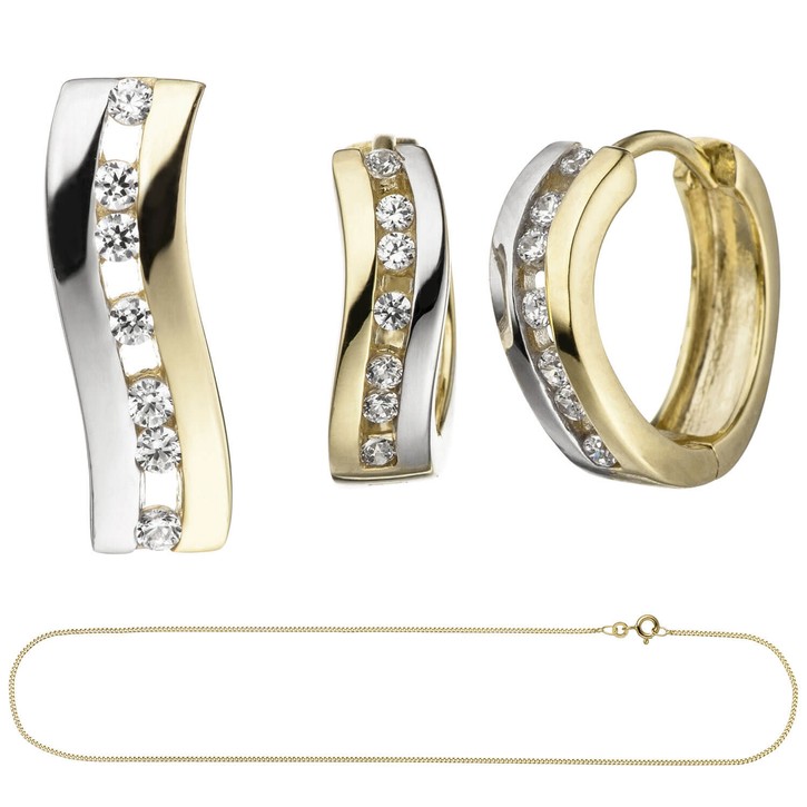 Schmuck-Set aus 333 Gelbgold bicolor mit Zirkonia 42cm
