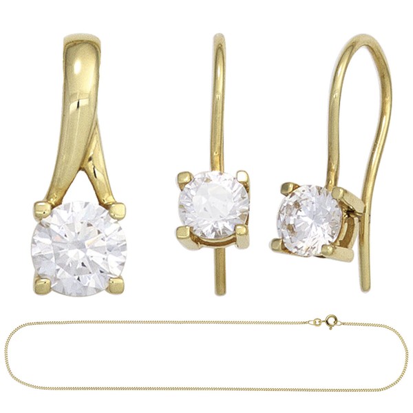 Solitär Schmuck-Set 333 Gelbgold mit 3 Zirkonia 45cm