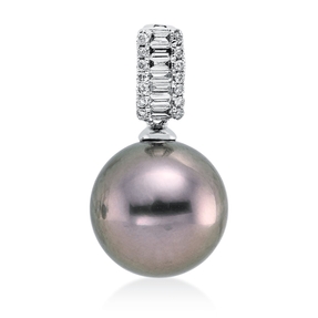 Anhänger aus 750 Weißgold Tahiti-Perle 10,5mm silber 21 Diamanten 0,13ct W-SI