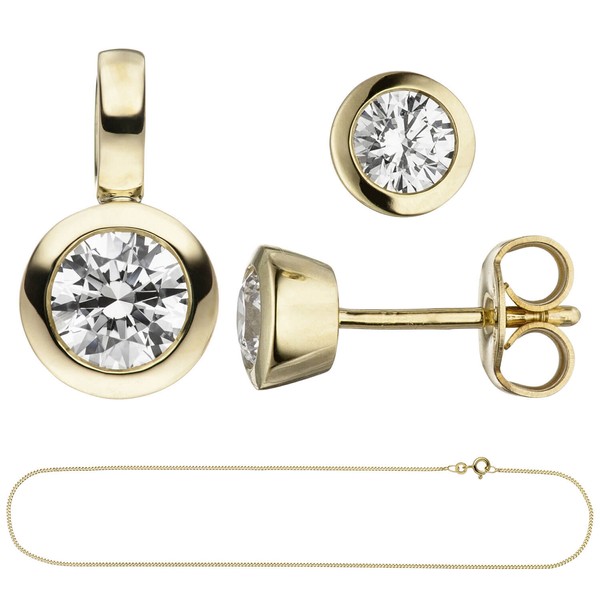 Solitär Schmuck-Set 333 Gelbgold 3 Zirkonia 42cm