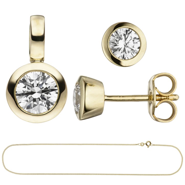Solitär Schmuck-Set 333 Gelbgold 3 Zirkonia 45cm