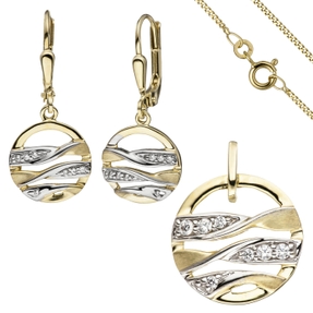 Schmuck-Set aus 333 Gold Gelbgold mit Zirkonia Ohrringe Anhänger und Kette 45cm Schmuck-Set aus 333 Gold Gelbgold mit Zirkonia Ohrringe Anhänger und Kette 45cm