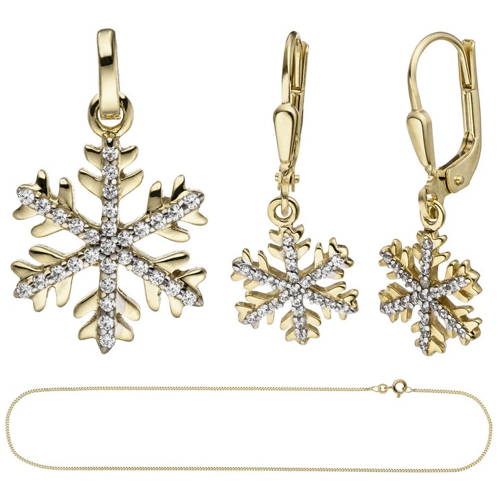Schmuck-Set Schneeflocke 333 Gelbgold Zirkonia 42cm