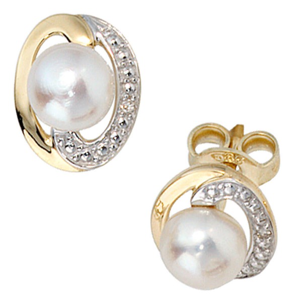 Schmuck-Set 585 Gold bicolor 3 Perlen 4 Diamanten 42cm