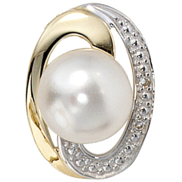 Schmuck-Set 585 Gold bicolor 3 Perlen 4 Diamanten 42cm