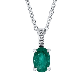Collier Oval 750 Weißgold Smaragd 0,49ct grün 3 Brillanten 0,01ct TW-SI L:45cm
