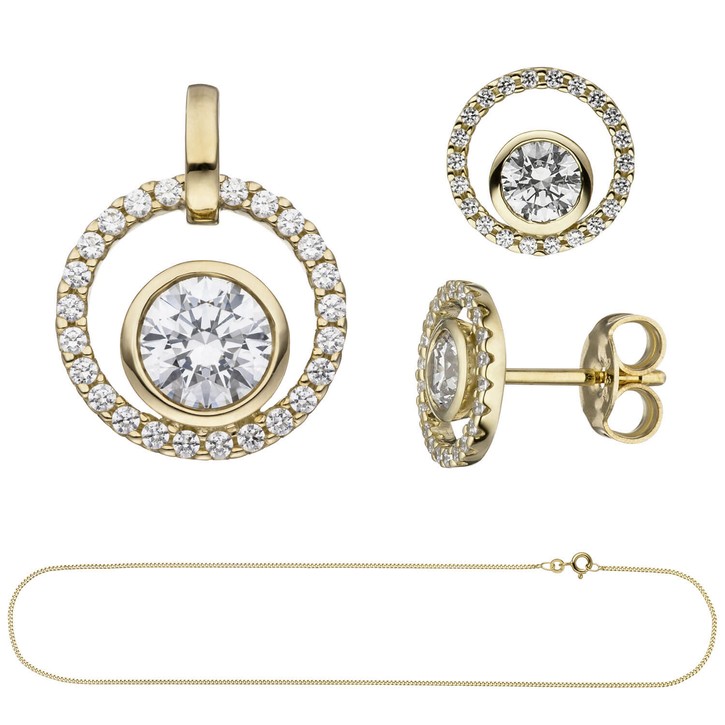 Schmuck-Set 333 Gelbgold mit Zirkonia 45cm