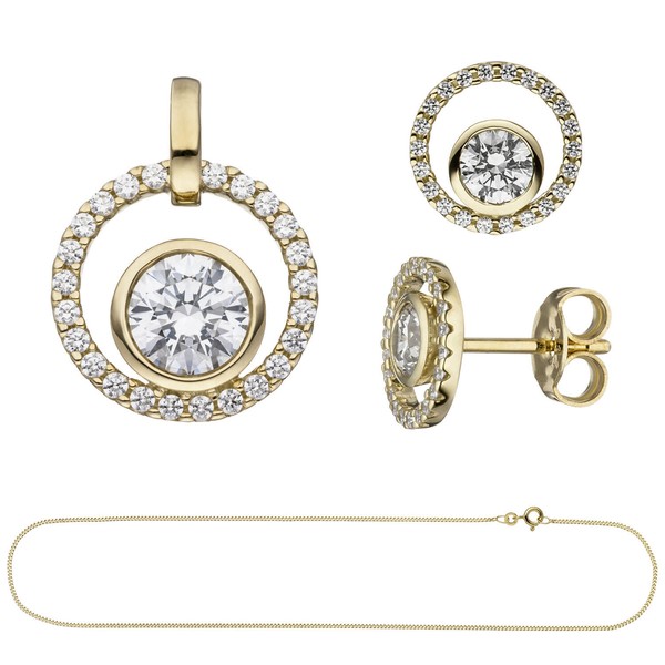 Schmuck-Set 333 Gelbgold mit Zirkonia 45cm
