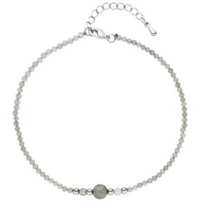Fußkettchen Fußkette aus Edelsteinen Labradorit und Hämatin grau 22-26cm